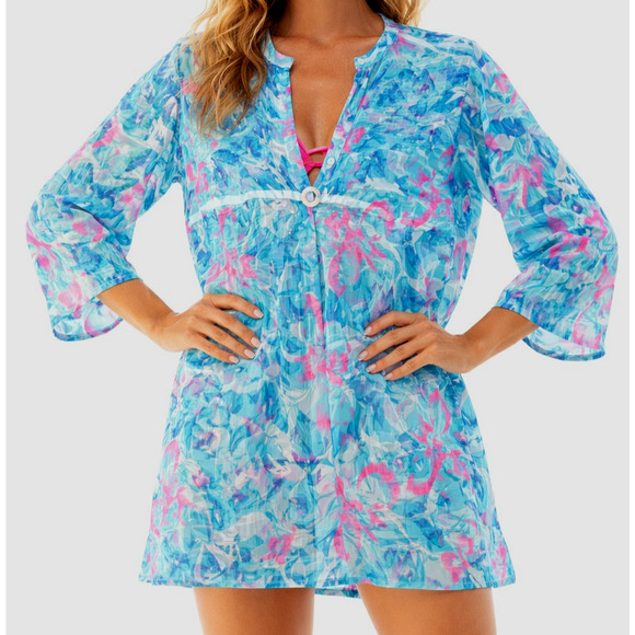 Creations Other - Creations Tropical Swim Cover Up Womens One Size Blue Pink Coastal Beach Vac